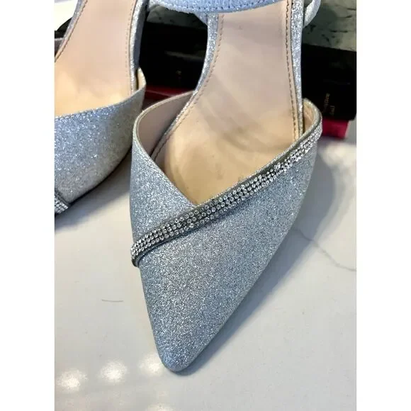 I. Miller Silver Glitter & Rhinestone Strappy Pumps for Formal Occasion Size 8.5 - Picture 5 of 9